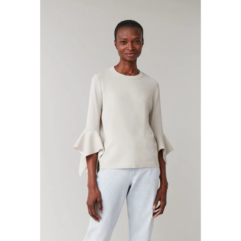 NWT Cos‎ Draped Sleeve Crew Neck Stretch Top In Ecru/Cream Small Dressy